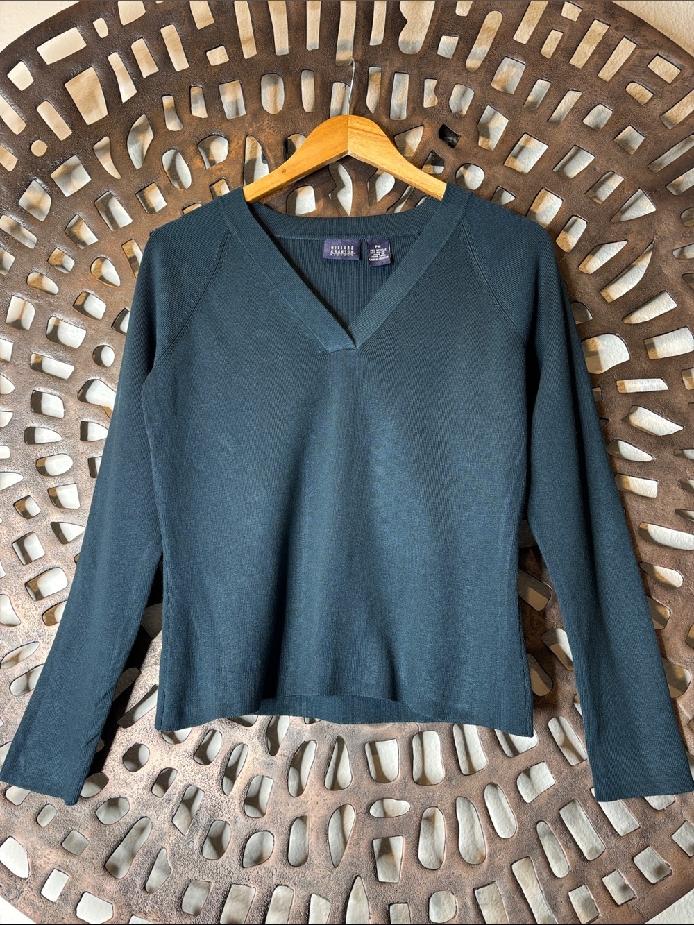 ❤️Dark Teal V-Neck Sweater Womens Petite Medium Hillard & Hanson Cotton NWT❤️